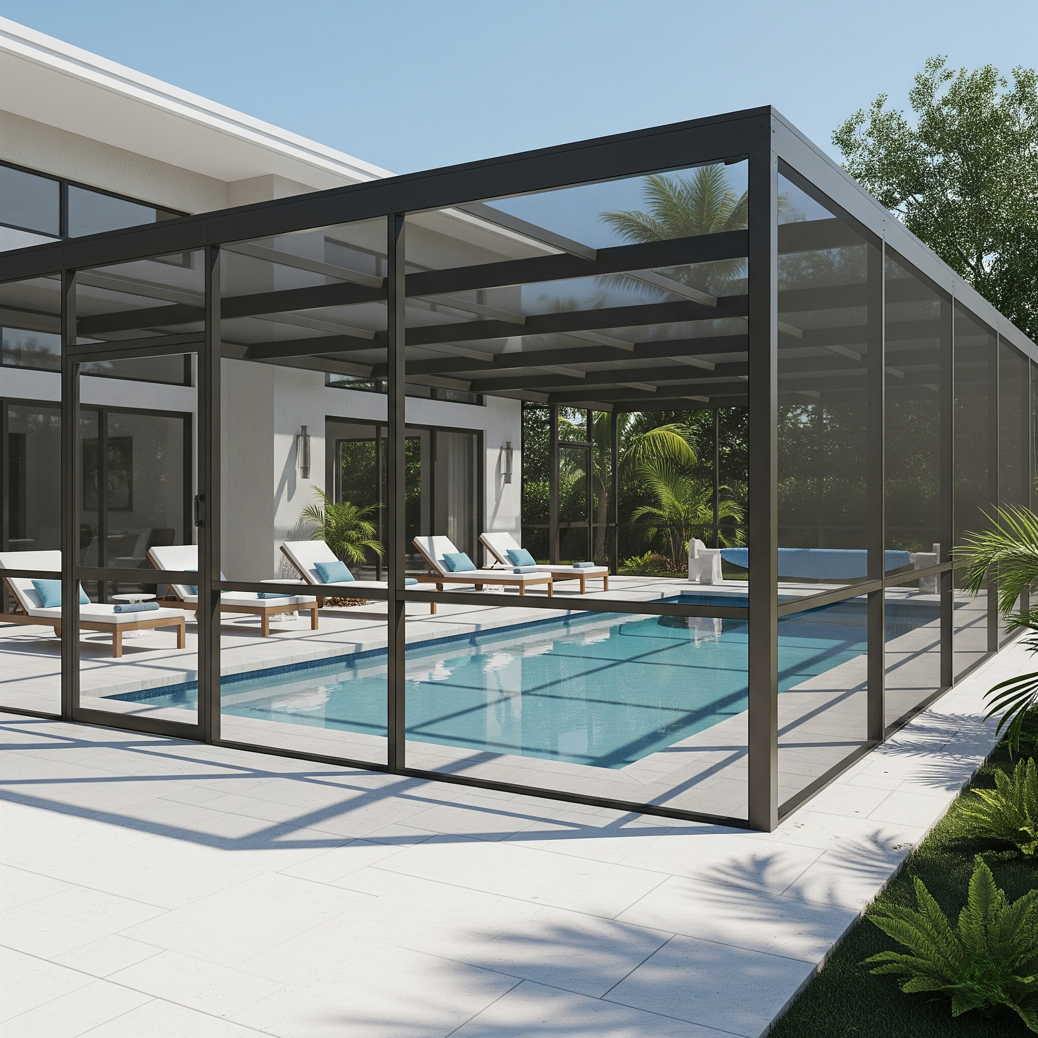 A modern pool cage